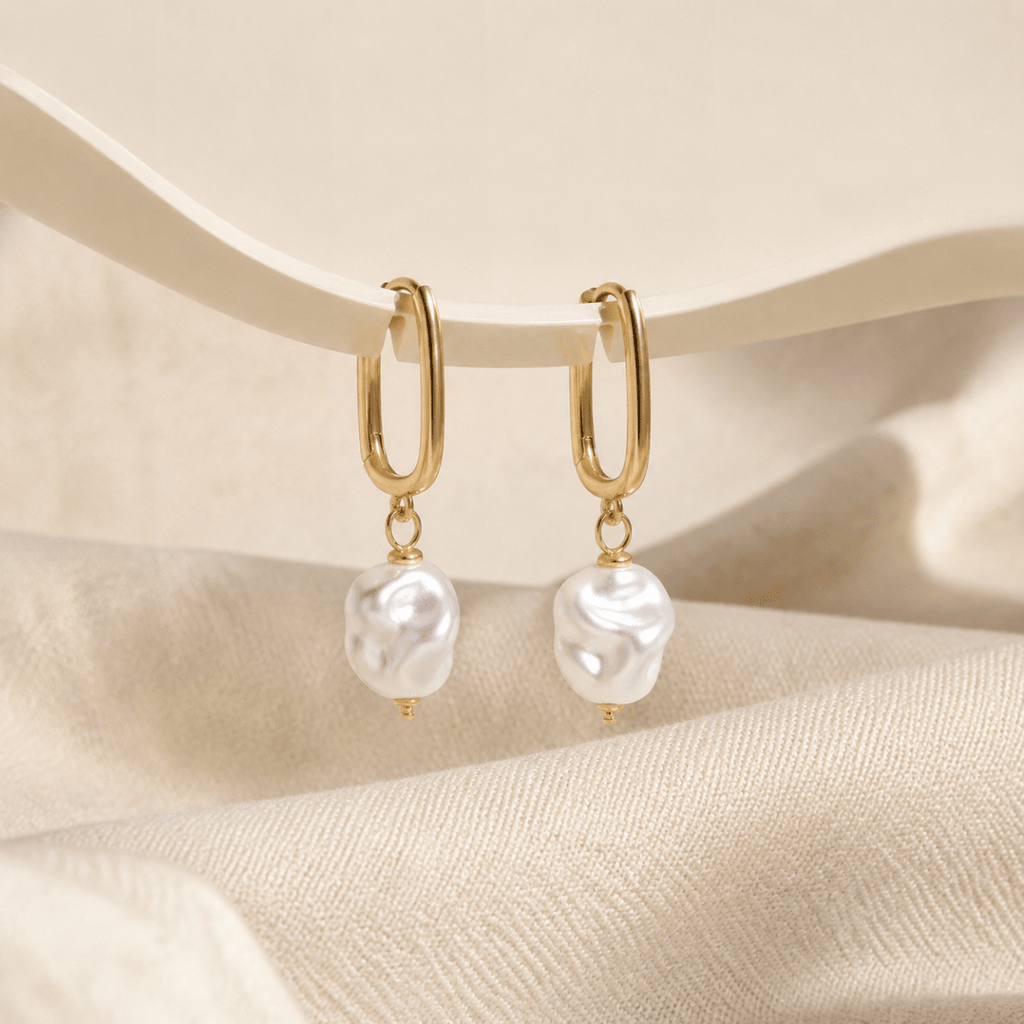 Mireya Baroque Pearl Drop Hoops - Luzy Jewels