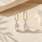 Mireya Baroque Pearl Drop Hoops - Luzy Jewels