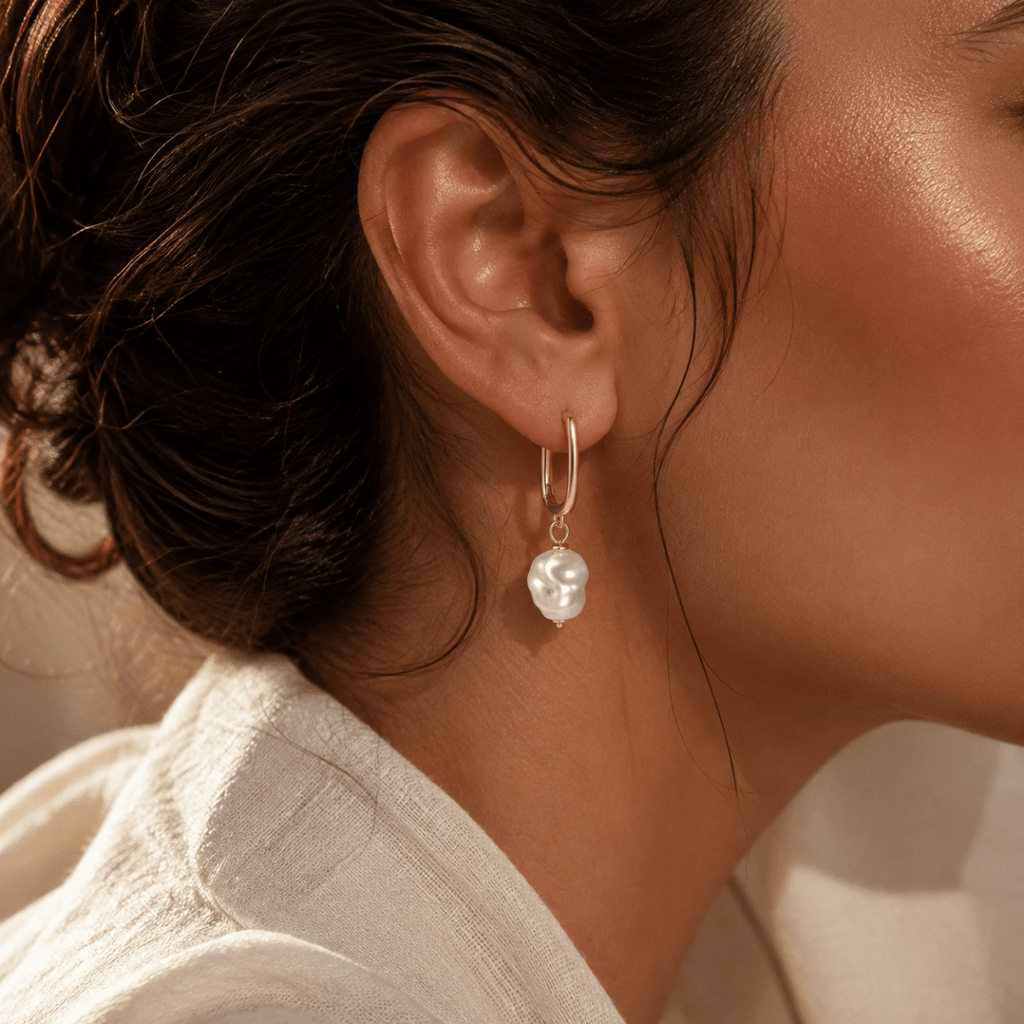 Mireya Baroque Pearl Drop Hoops - Luzy Jewels
