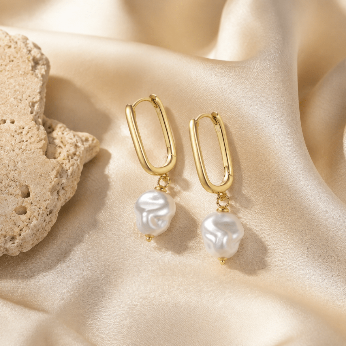 Mireya Baroque Pearl Drop Hoops - Luzy Jewels