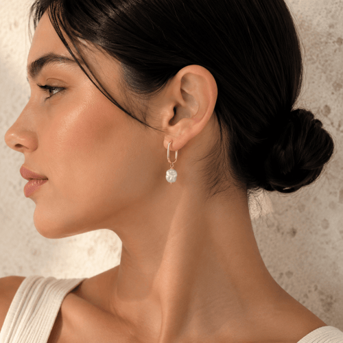 Mireya Baroque Pearl Drop Hoops - Luzy Jewels