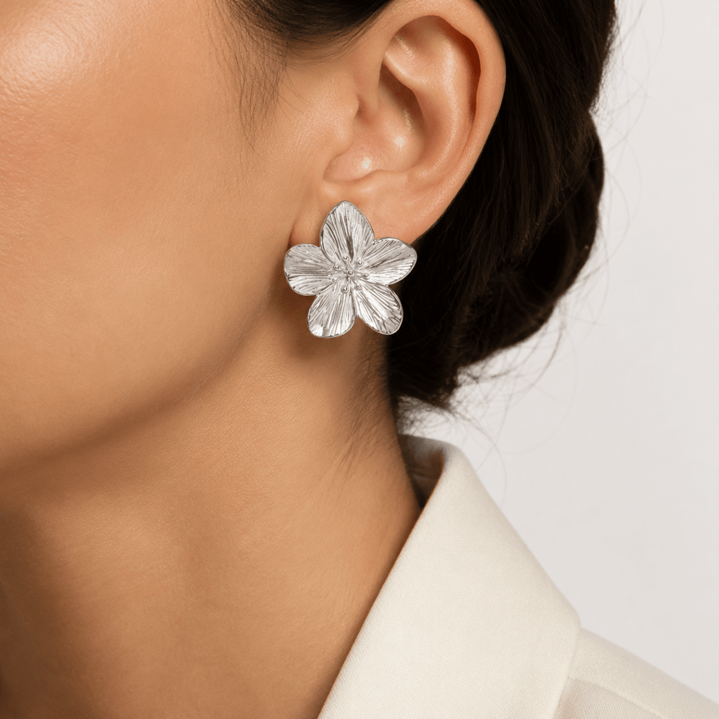 Neroli Sculpted Flower Stud Earrings - Luzy Jewels