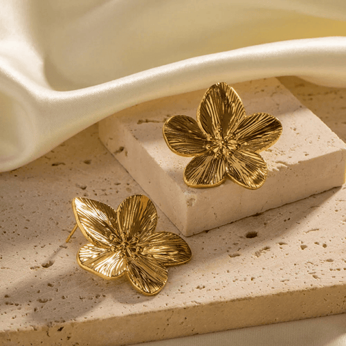 Neroli Sculpted Flower Stud Earrings - Luzy Jewels