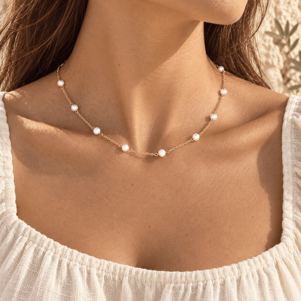 Norelia Freshwater Pearl Station Necklace - Luzy Jewels