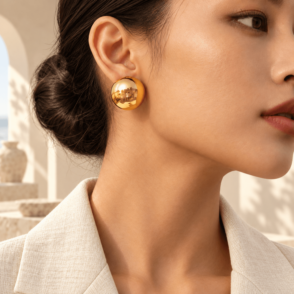 Orelisse Polished Dome Stud Earrings - Luzy Jewels