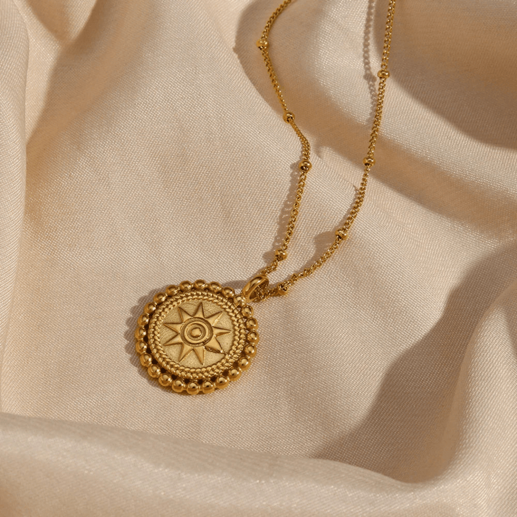 Oriane Beaded Sun Medallion Necklace - Luzy Jewels