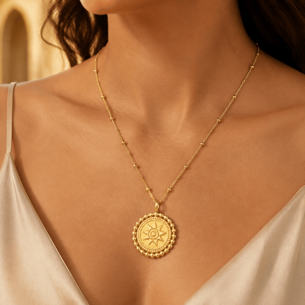 Oriane Beaded Sun Medallion Necklace - Luzy Jewels