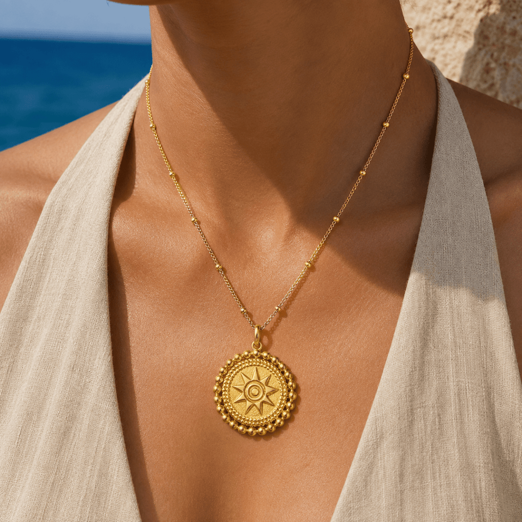 Oriane Beaded Sun Medallion Necklace - Luzy Jewels