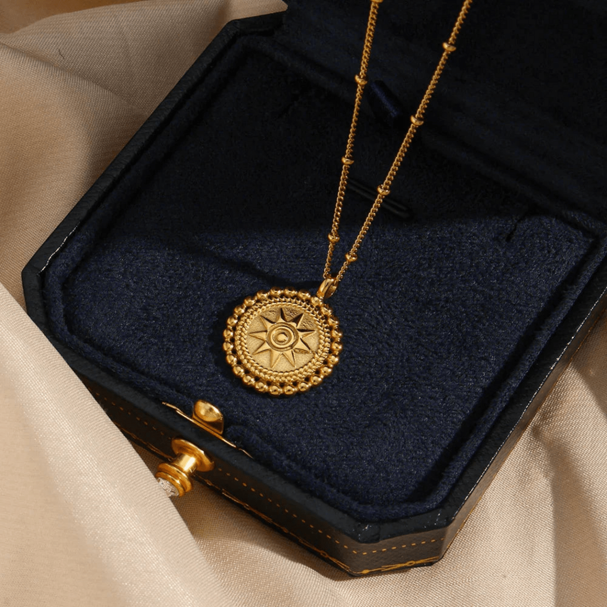 Oriane Beaded Sun Medallion Necklace - Luzy Jewels
