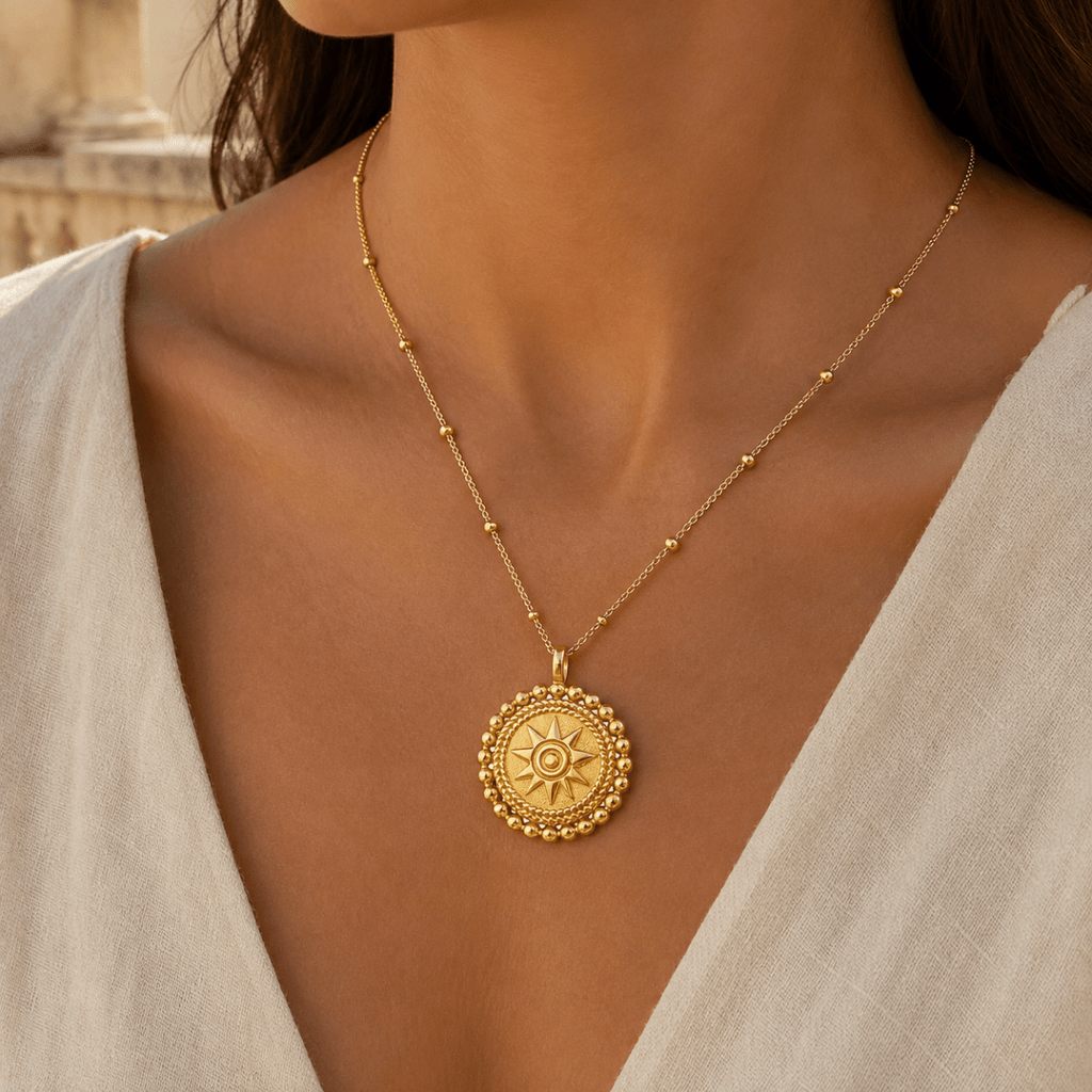 Oriane Beaded Sun Medallion Necklace - Luzy Jewels