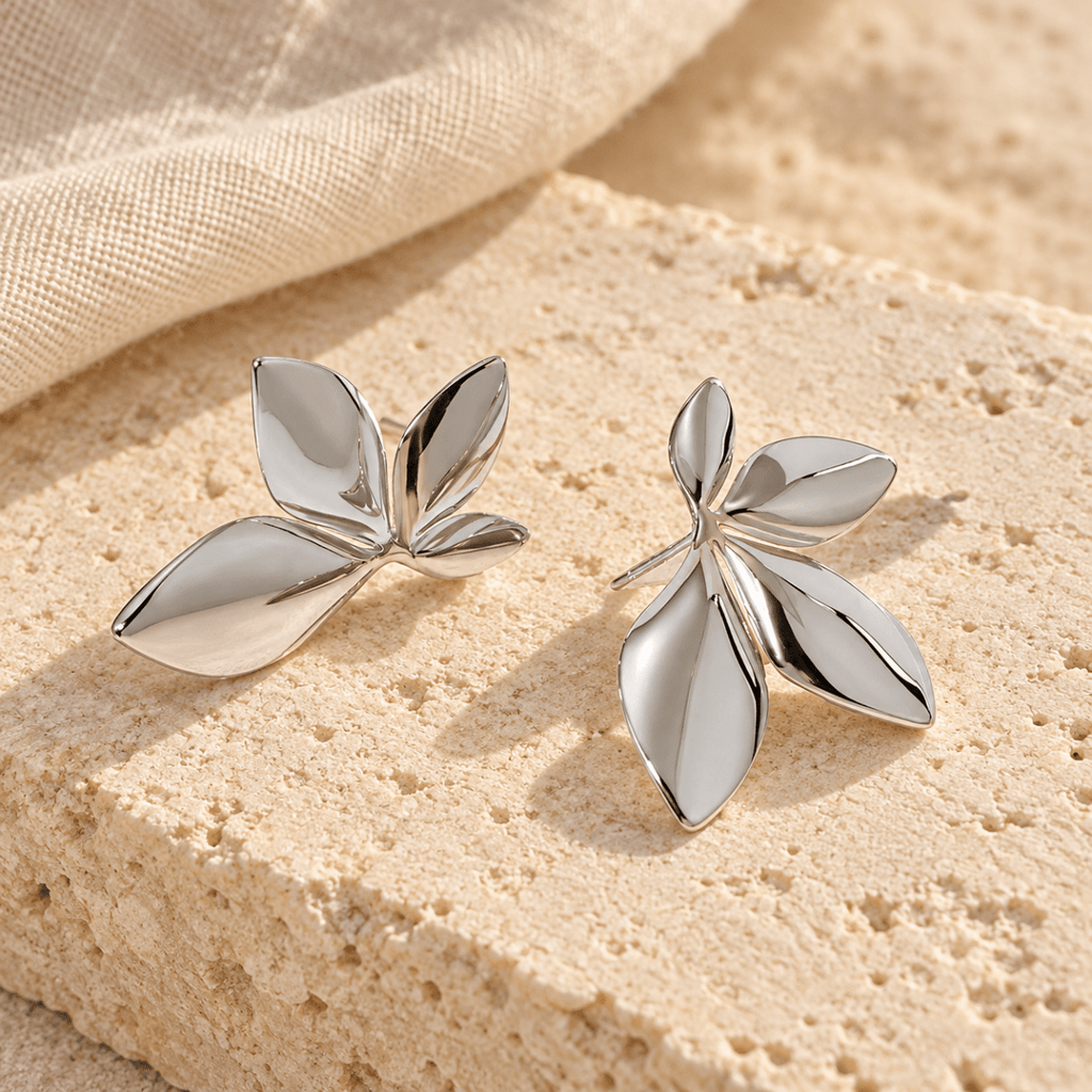 Petalune Four-Leaf Sculpted Stud Earrings - Luzy Jewels
