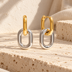 Pippelle Two-Tone Link Drop Earrings, gold upper hoop and silver lower link, Mediterranean light, view 1