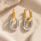 Pippelle Two-Tone Link Drop Earrings, gold upper hoop and silver lower link, Mediterranean light, view 9