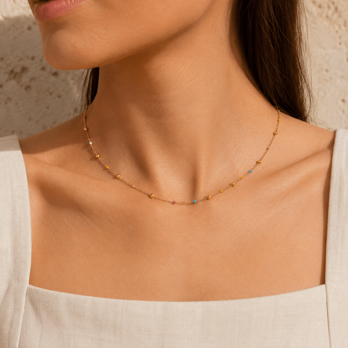 Solara Multicolor Bead Station Necklace - Luzy Jewels