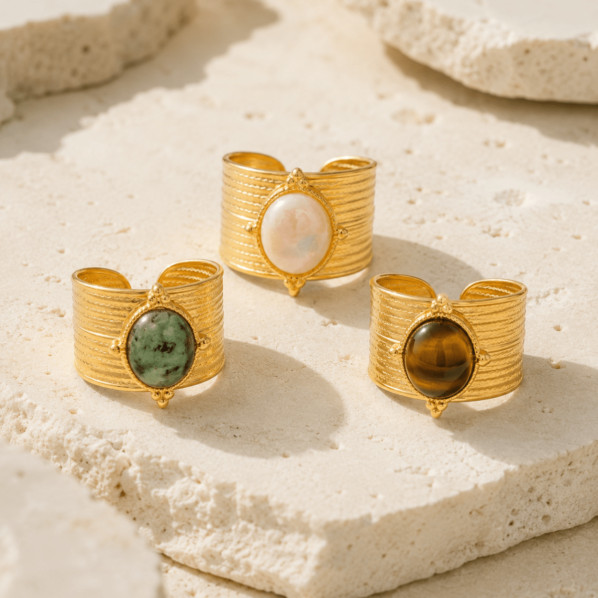 Soraya Ridged Cabochon Cuff Ring - Luzy Jewels