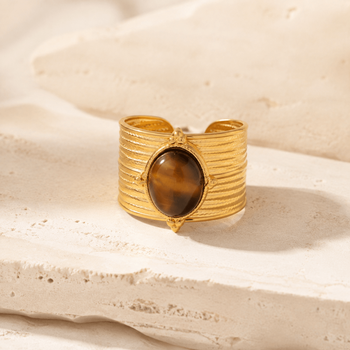 Soraya Ridged Cabochon Cuff Ring - Luzy Jewels