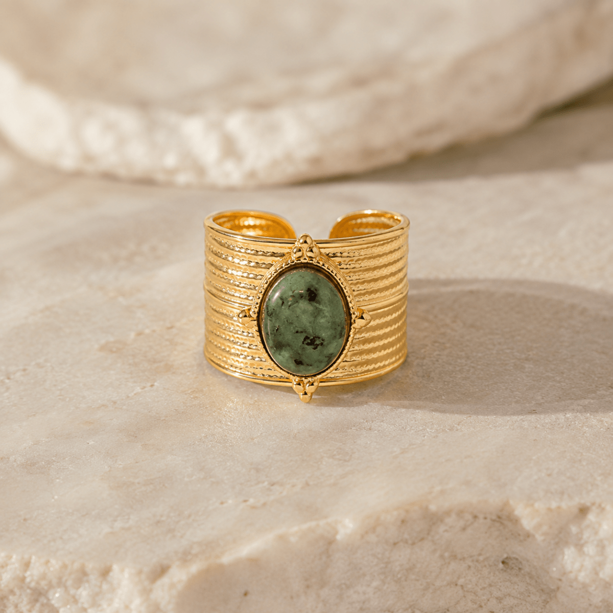 Soraya Ridged Cabochon Cuff Ring - Luzy Jewels