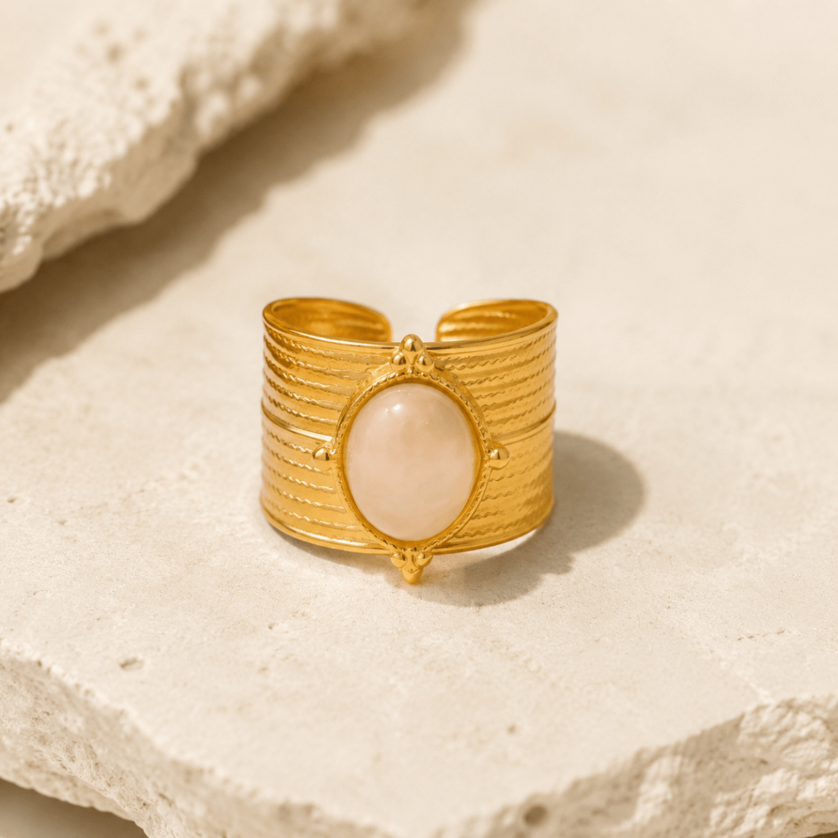 Soraya Ridged Cabochon Cuff Ring - Luzy Jewels