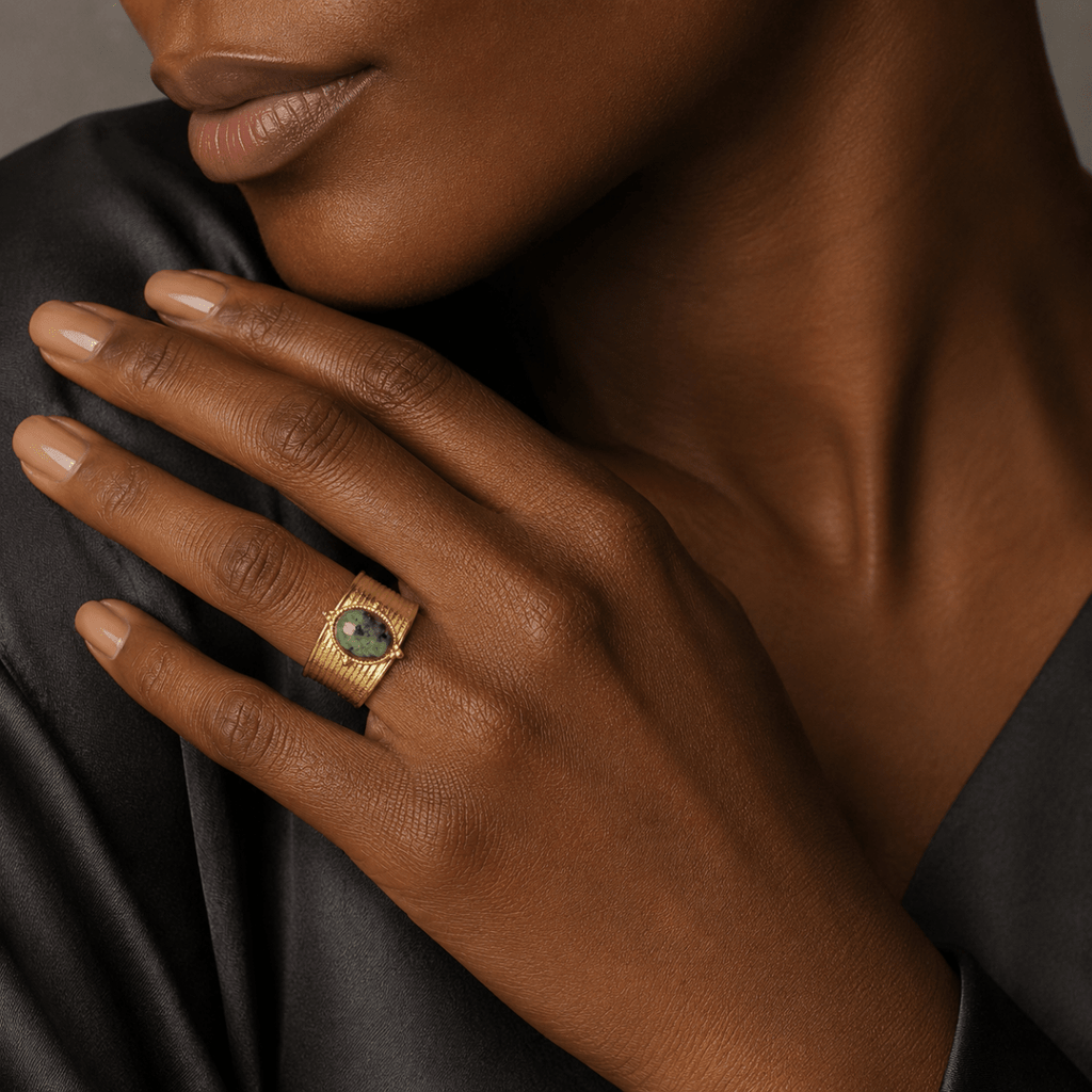 Soraya Ridged Cabochon Cuff Ring - Luzy Jewels