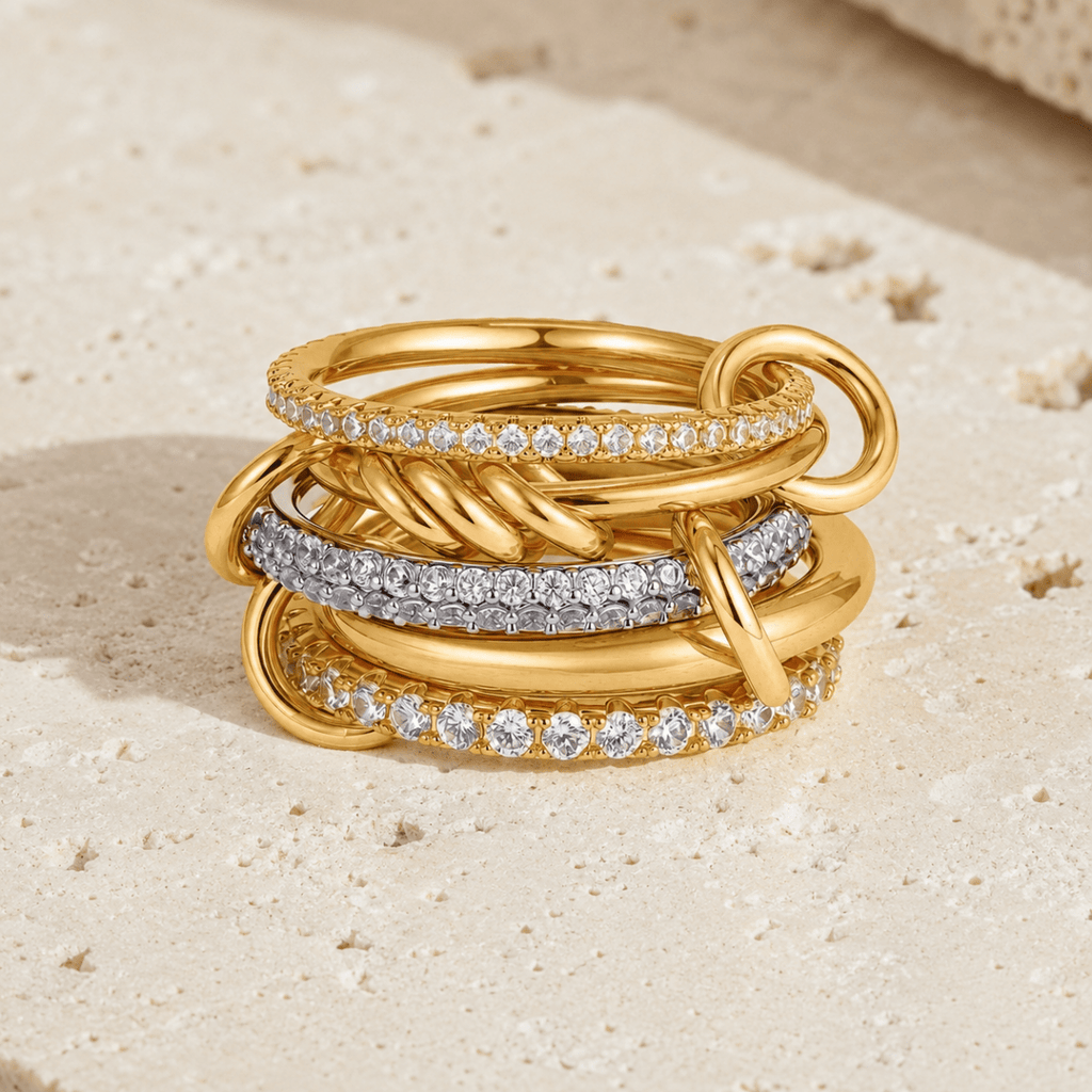 Syros Sculptural Mixed-Metal Stack Ring - Luzy Jewels