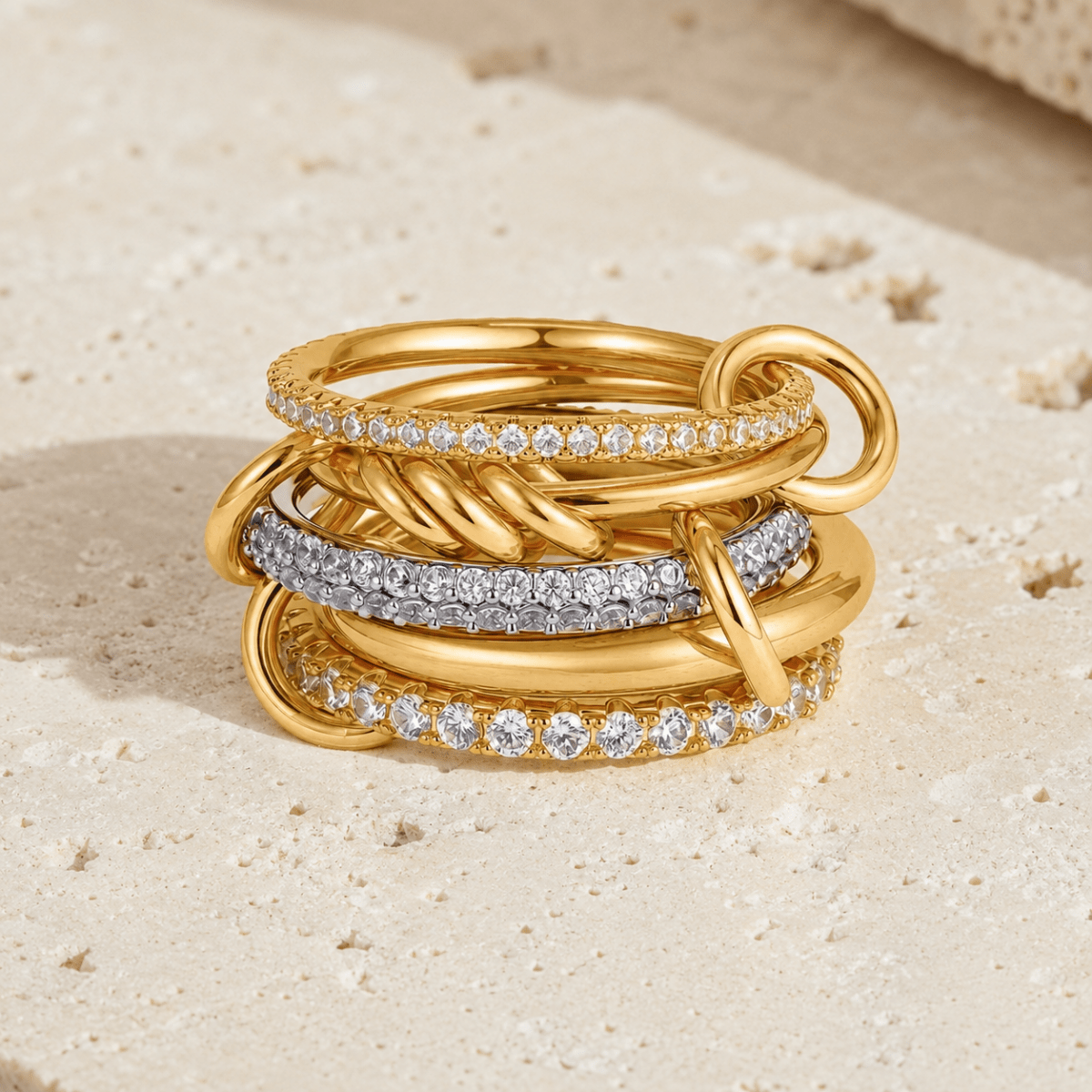 Syros Sculptural Mixed-Metal Stack Ring - Luzy Jewels