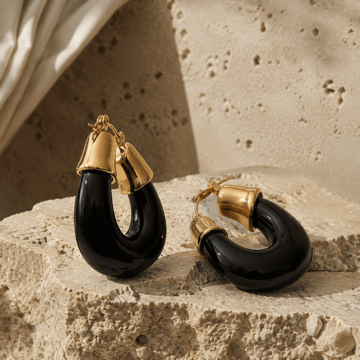 Thalia Sculpted Enamel Hoop Earrings - Luzy Jewels