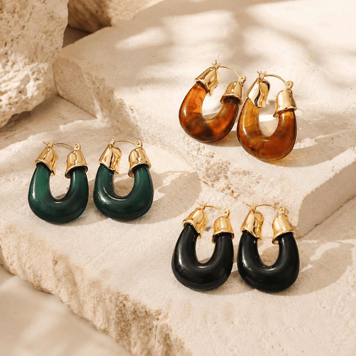 Thalia Sculpted Enamel Hoop Earrings - Luzy Jewels
