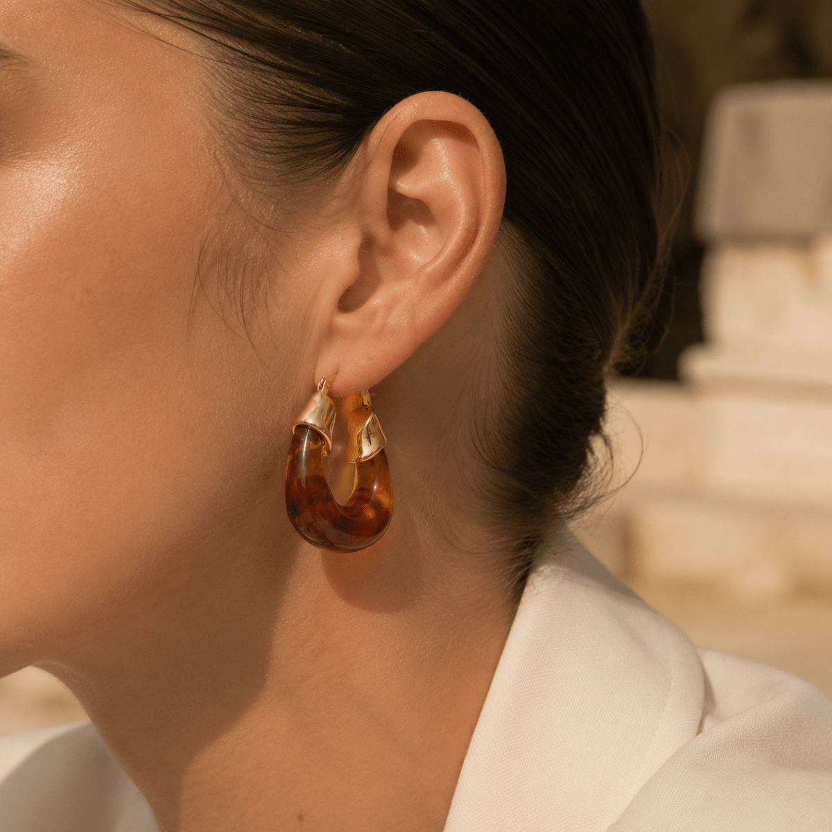 Thalia Sculpted Enamel Hoop Earrings - Luzy Jewels