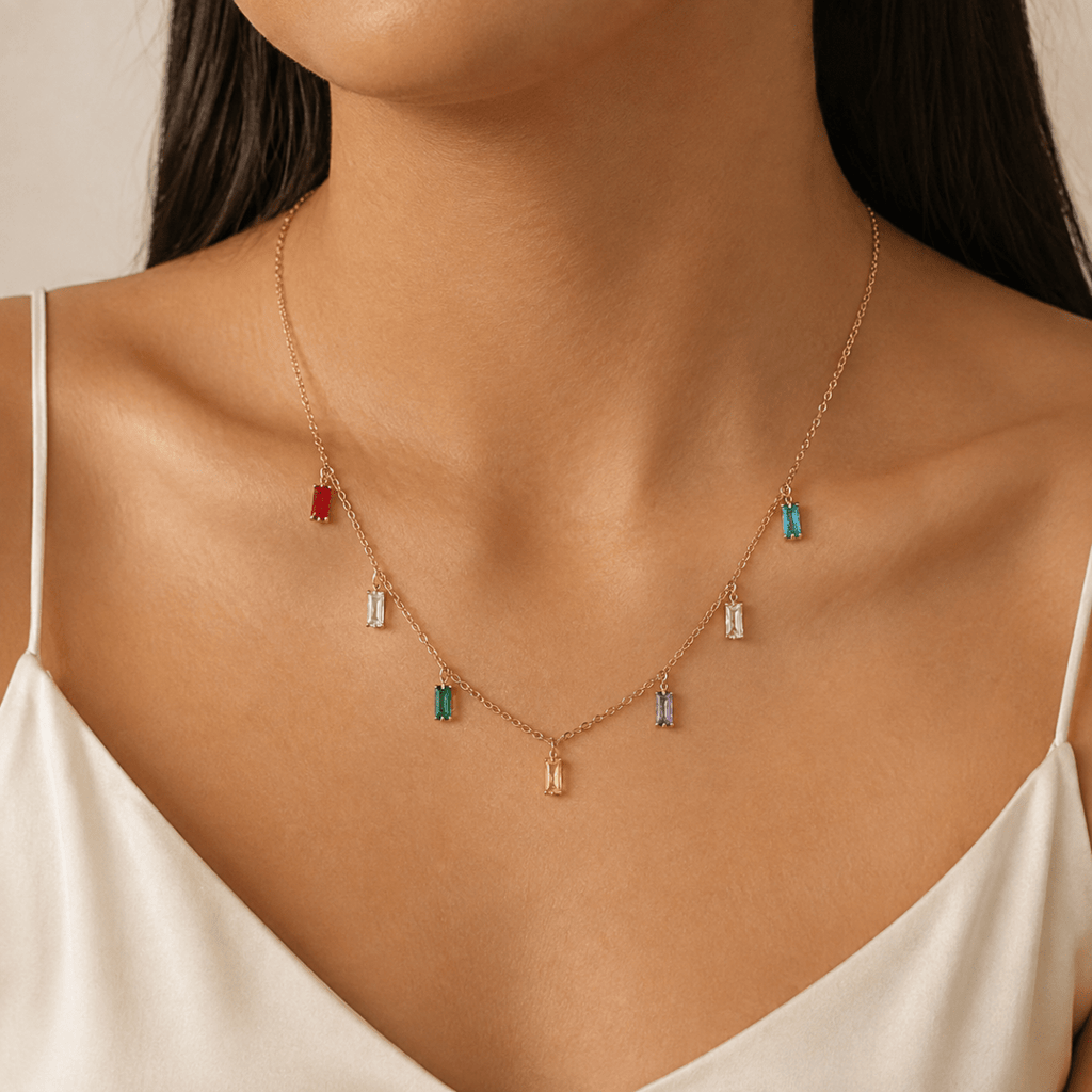 Venezia Rainbow Baguette Drop Necklace - Luzy Jewels