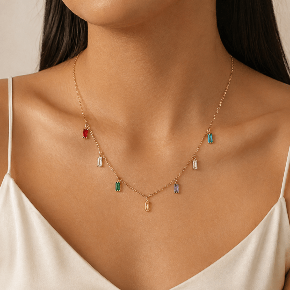 Venezia Rainbow Baguette Drop Necklace - Luzy Jewels