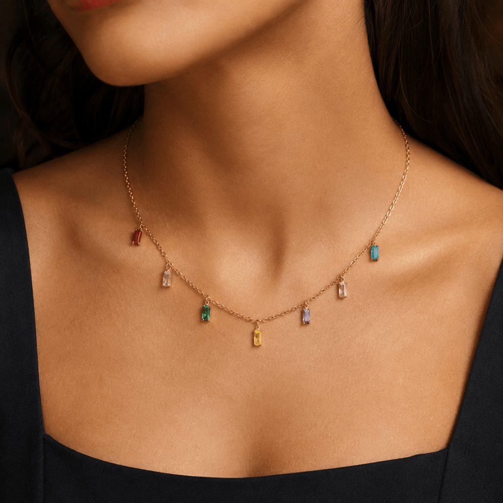 Venezia Rainbow Baguette Drop Necklace - Luzy Jewels
