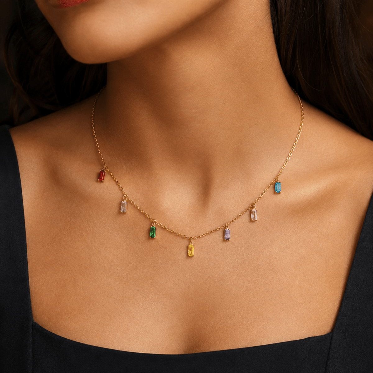 Venezia Rainbow Baguette Drop Necklace - Luzy Jewels