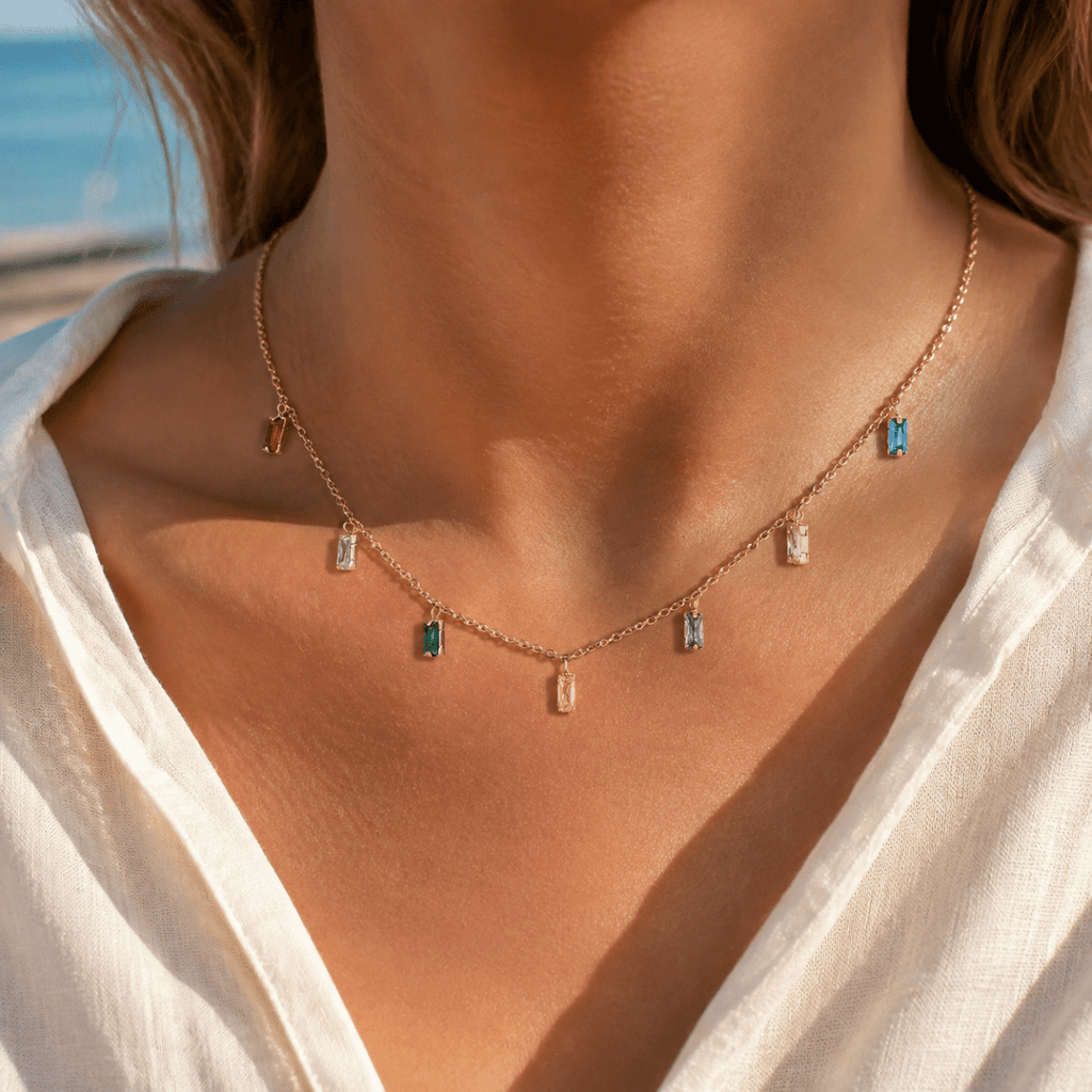 Venezia Rainbow Baguette Drop Necklace - Luzy Jewels
