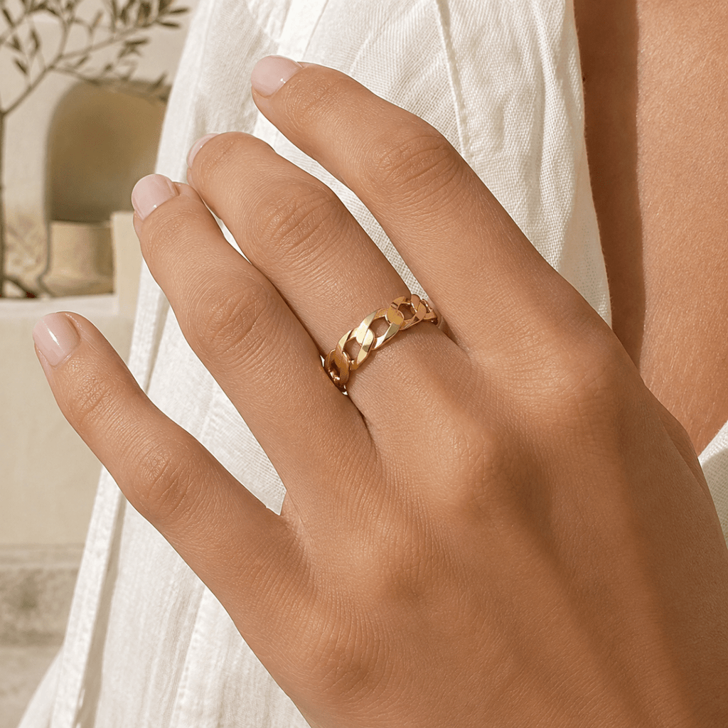 Virelia Polished Curb-Link Band Ring - Luzy Jewels