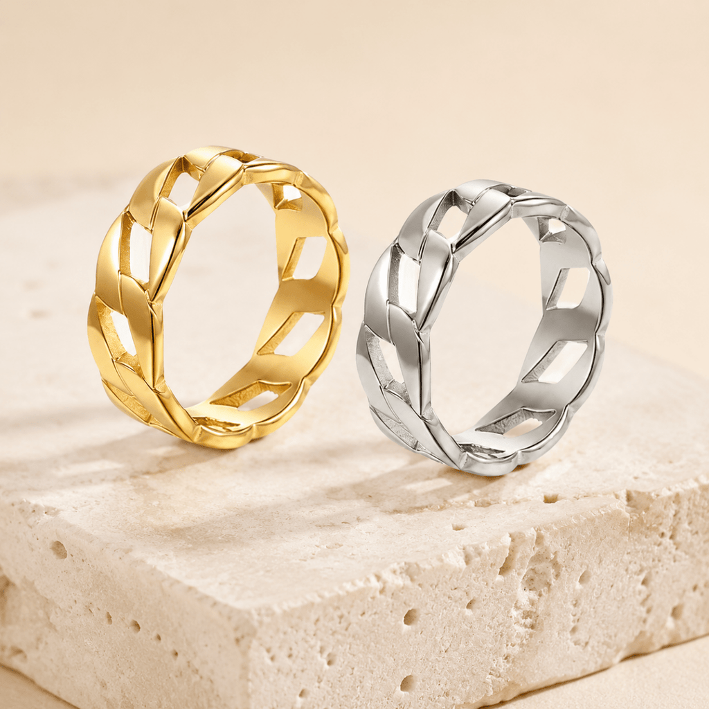 Virelia Polished Curb-Link Band Ring - Luzy Jewels