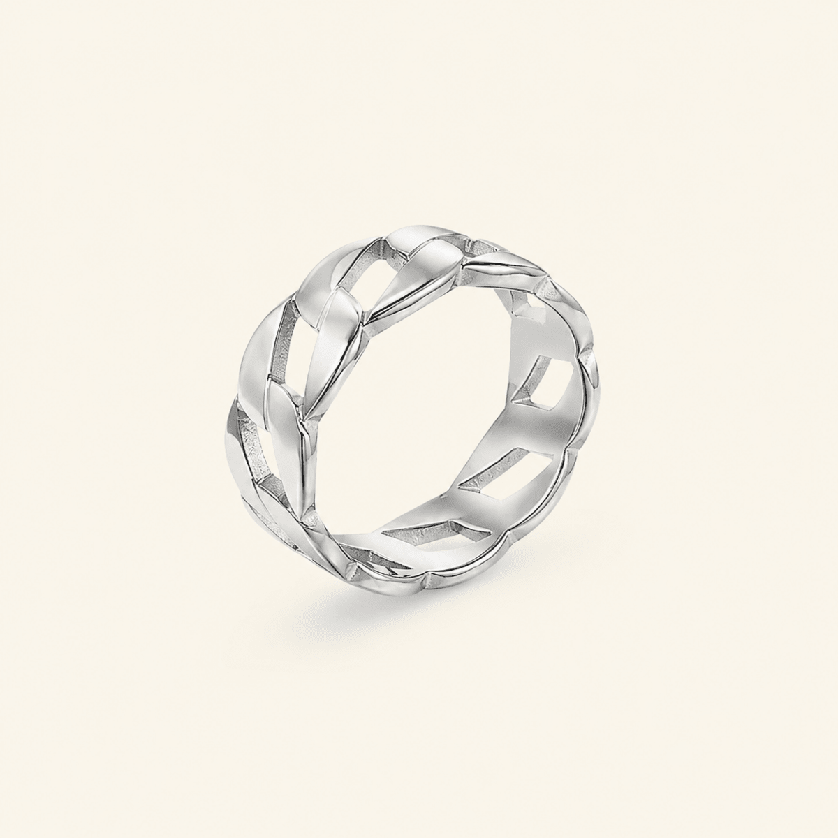 Virelia Polished Curb-Link Band Ring - Luzy Jewels