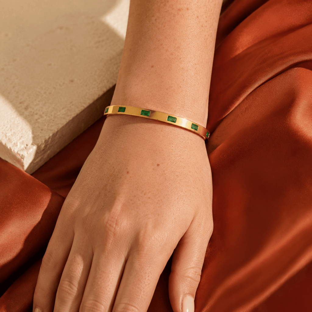 Vireya Green Baguette Hinged Bangle - Luzy Jewels