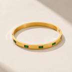 Vireya Green Baguette Hinged Bangle - Luzy Jewels