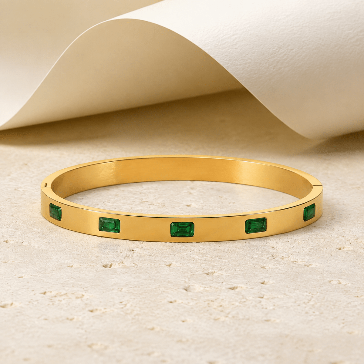Vireya Green Baguette Hinged Bangle - Luzy Jewels