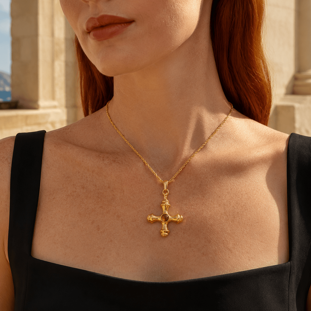 Zahara Ornate Cross Necklace - Luzy Jewels