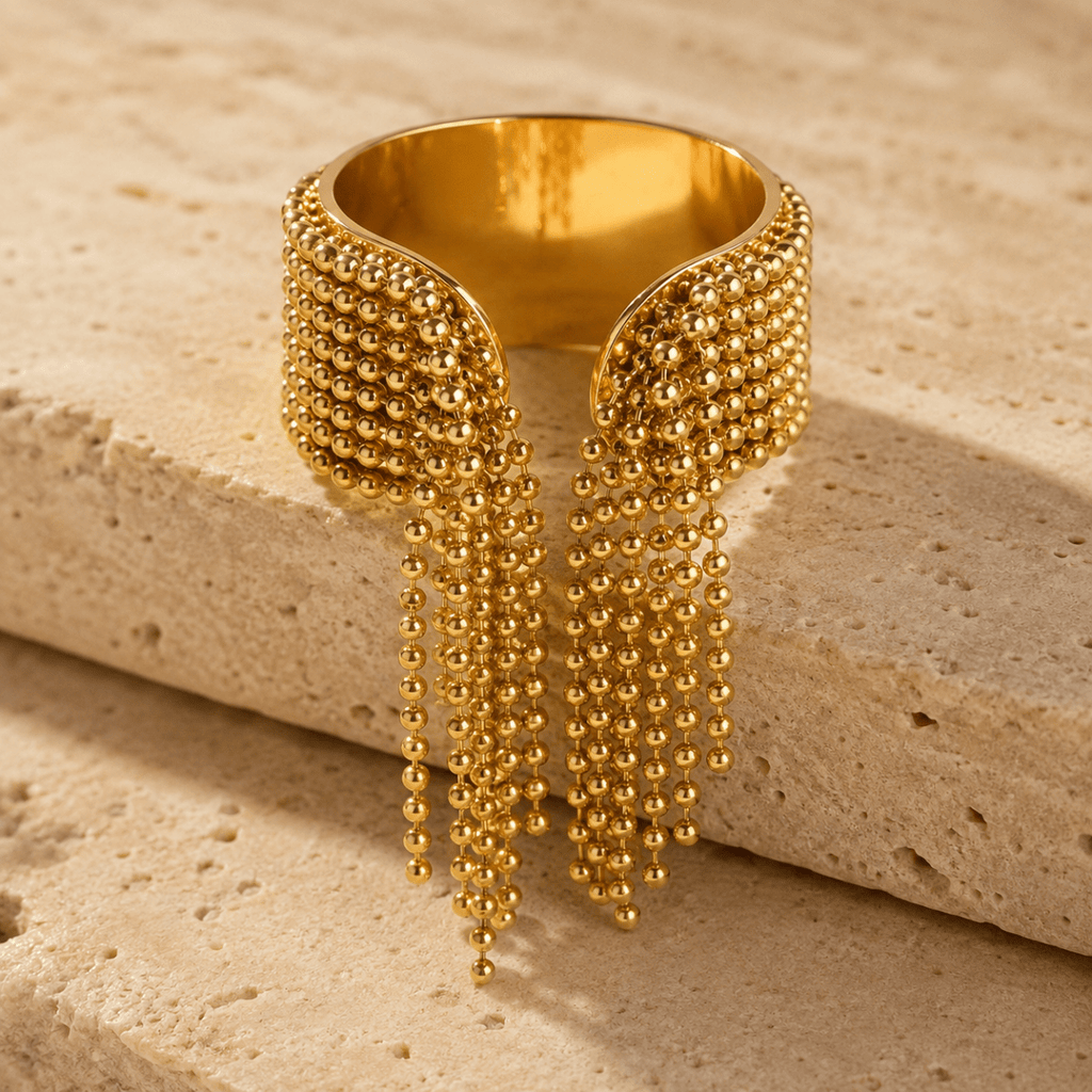 Zelina Beaded Tassel Cuff Ring - Luzy Jewels