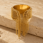 Zelina Beaded Tassel Cuff Ring - Luzy Jewels