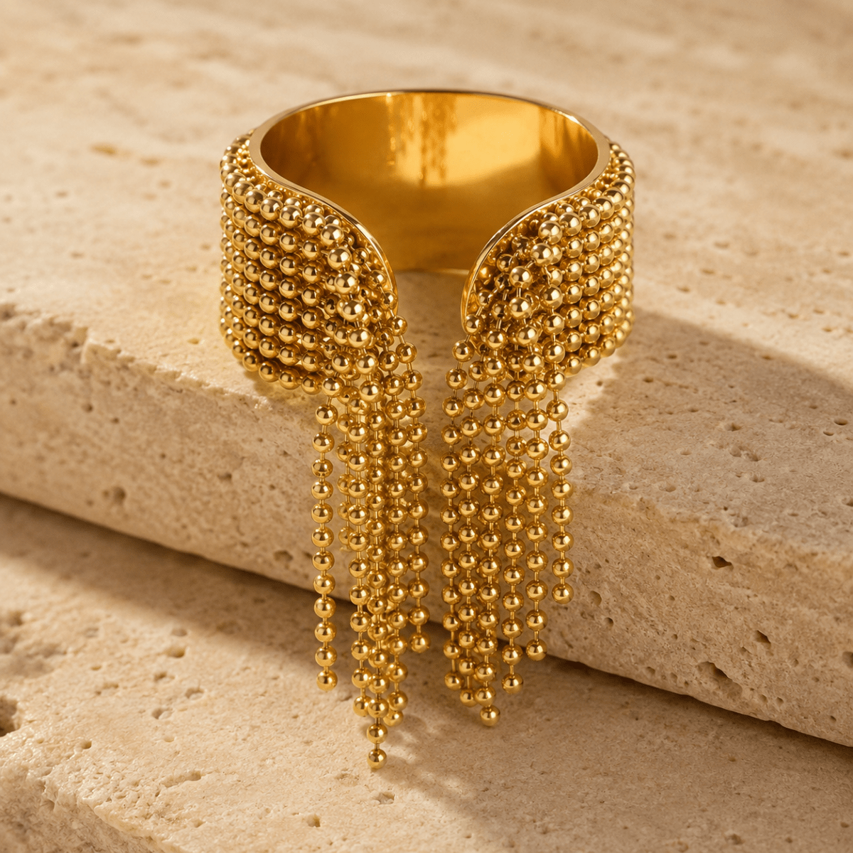 Zelina Beaded Tassel Cuff Ring - Luzy Jewels