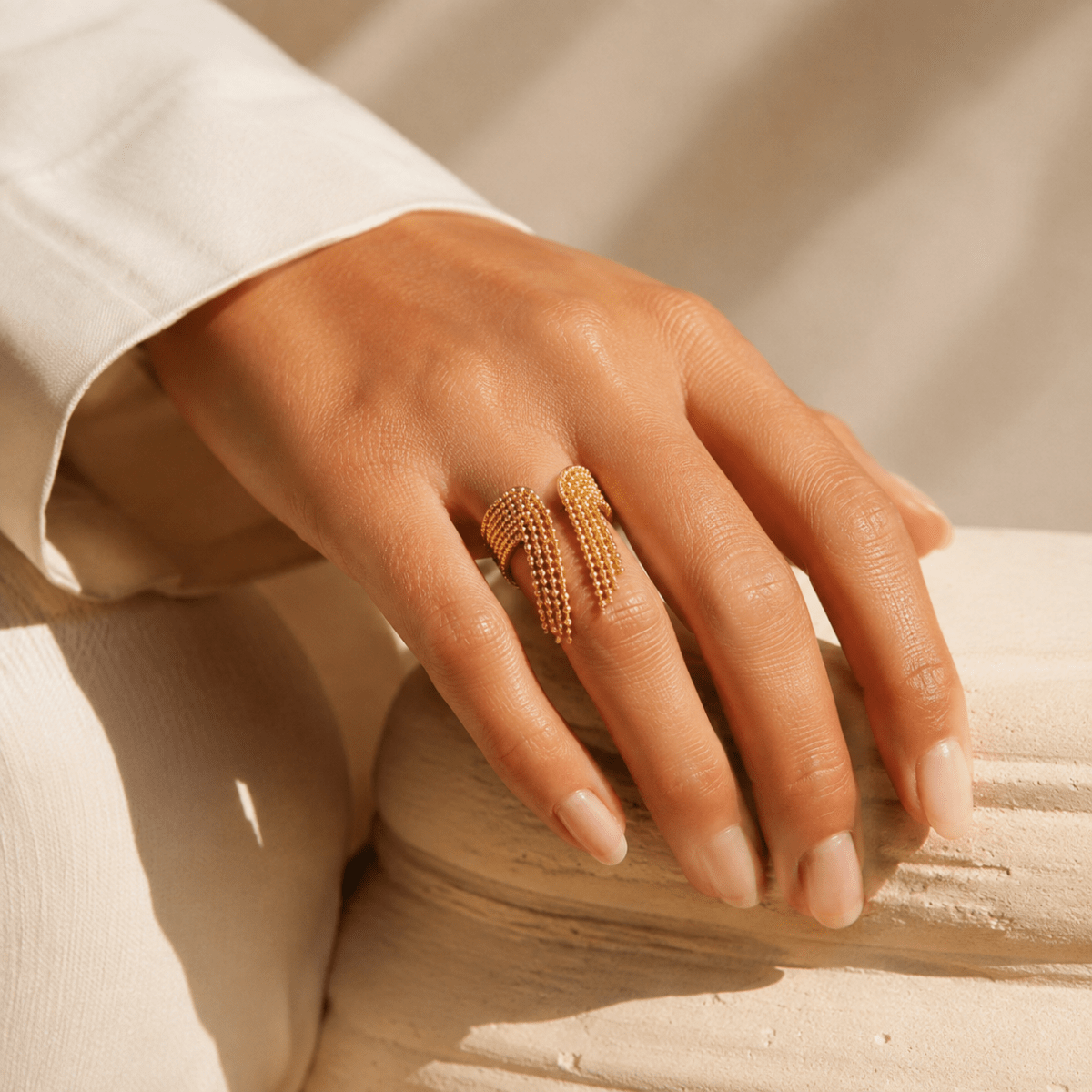 Zelina Beaded Tassel Cuff Ring - Luzy Jewels