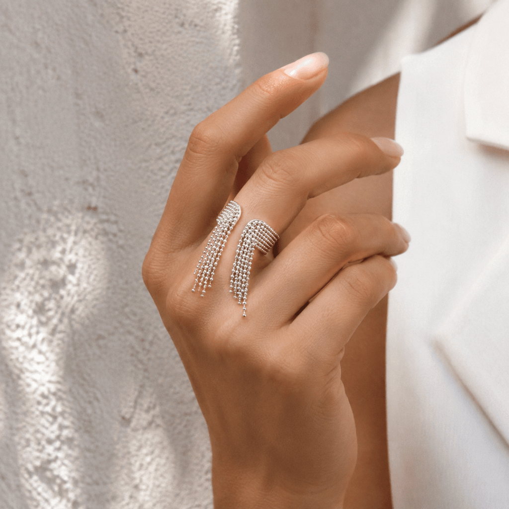 Zelina Beaded Tassel Cuff Ring - Luzy Jewels