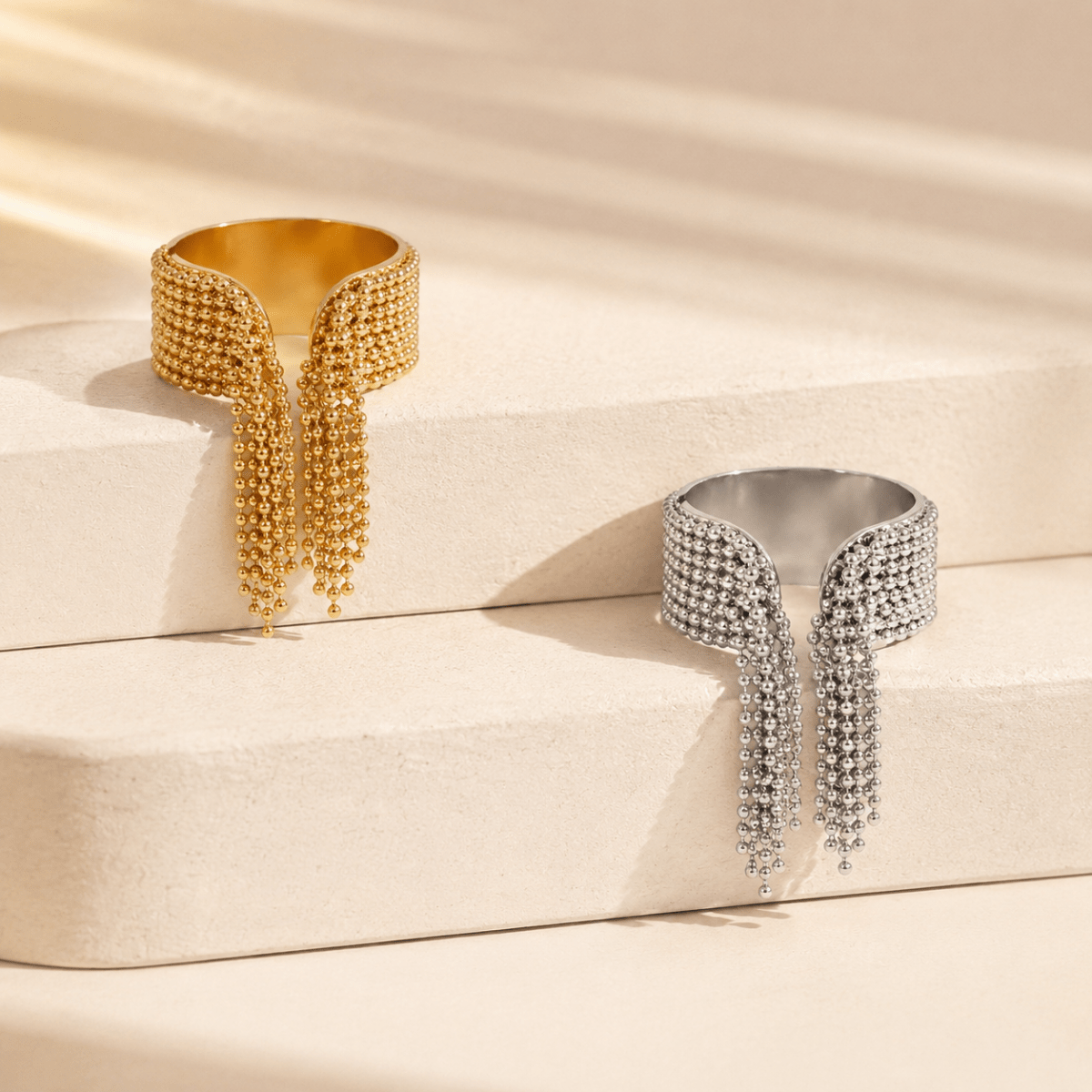 Zelina Beaded Tassel Cuff Ring - Luzy Jewels
