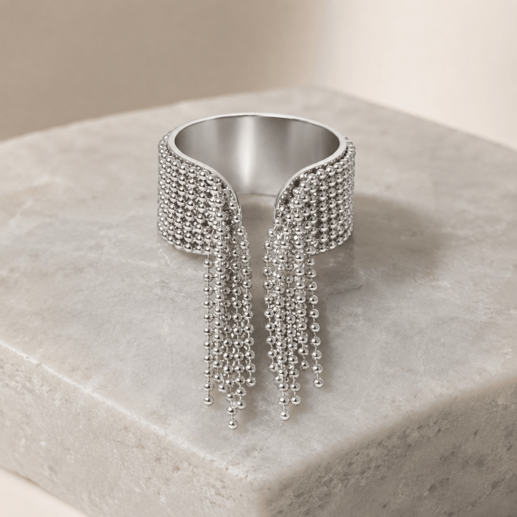 Zelina Beaded Tassel Cuff Ring - Luzy Jewels