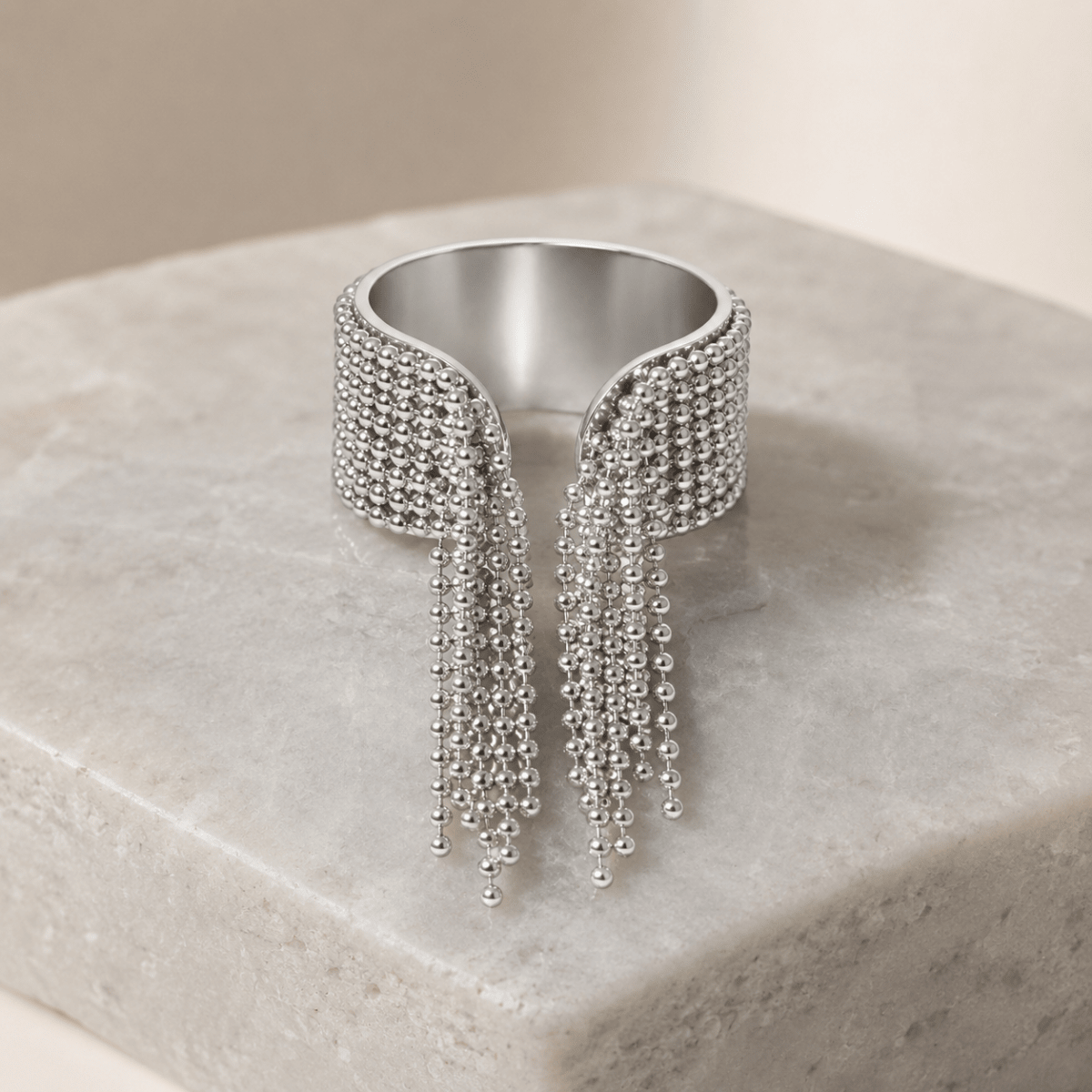 Zelina Beaded Tassel Cuff Ring - Luzy Jewels